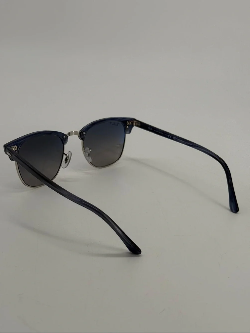 Ray Ban RB 3016 Clubmaster 1434/M3 Blue Striped Gray Glass Polarized Sunglasses